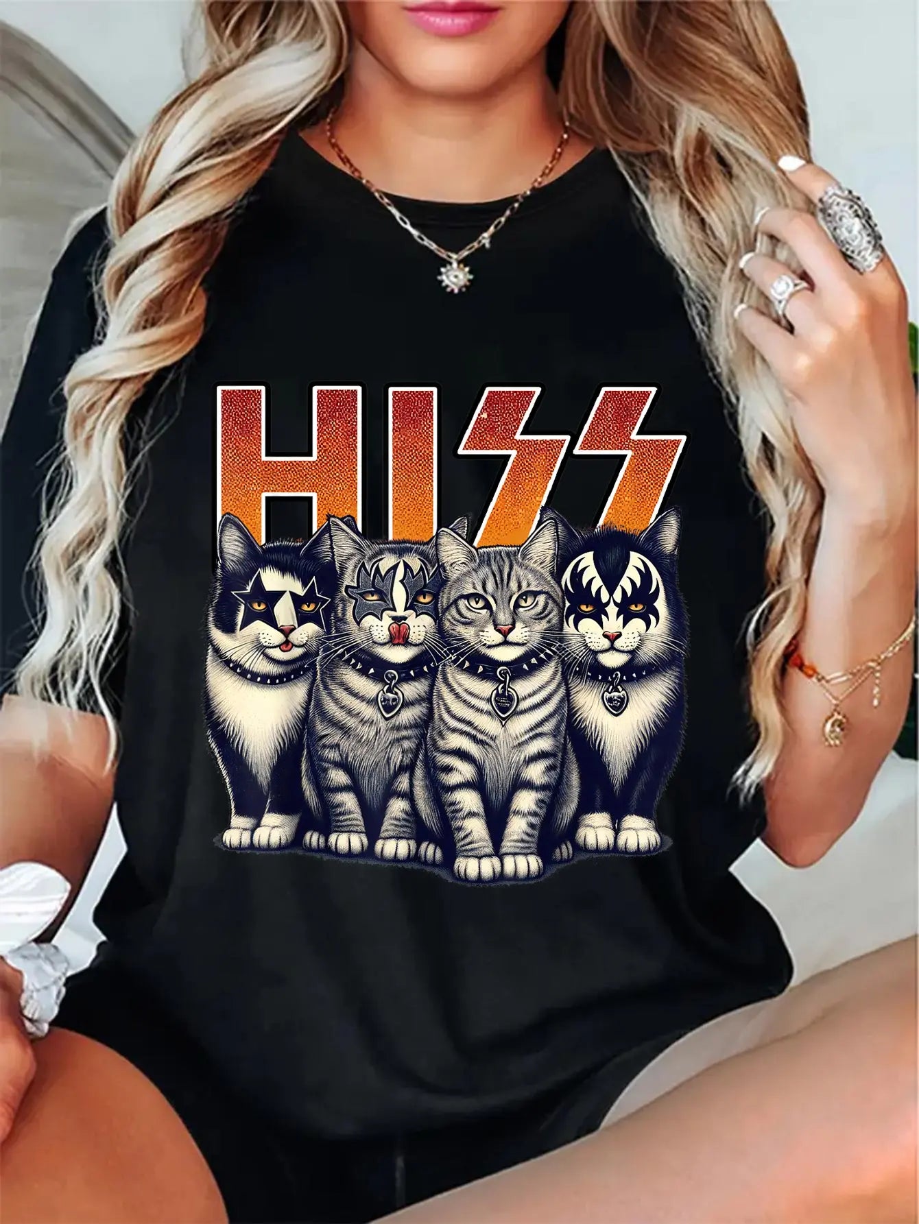 100% Cotton Unisex Hiss Funny Cats Kittens Rock Rockin Birthday Gifts Idea T-Shirt